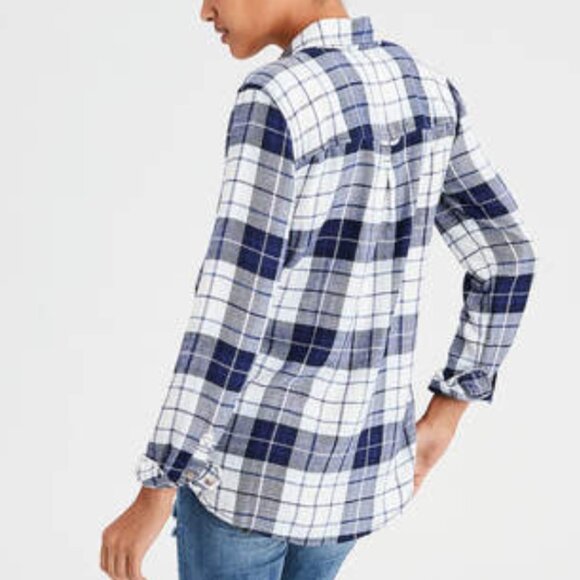 American Eagle Ahh-mazingly soft plaid shirt navy size medium - Picture 2 of 16